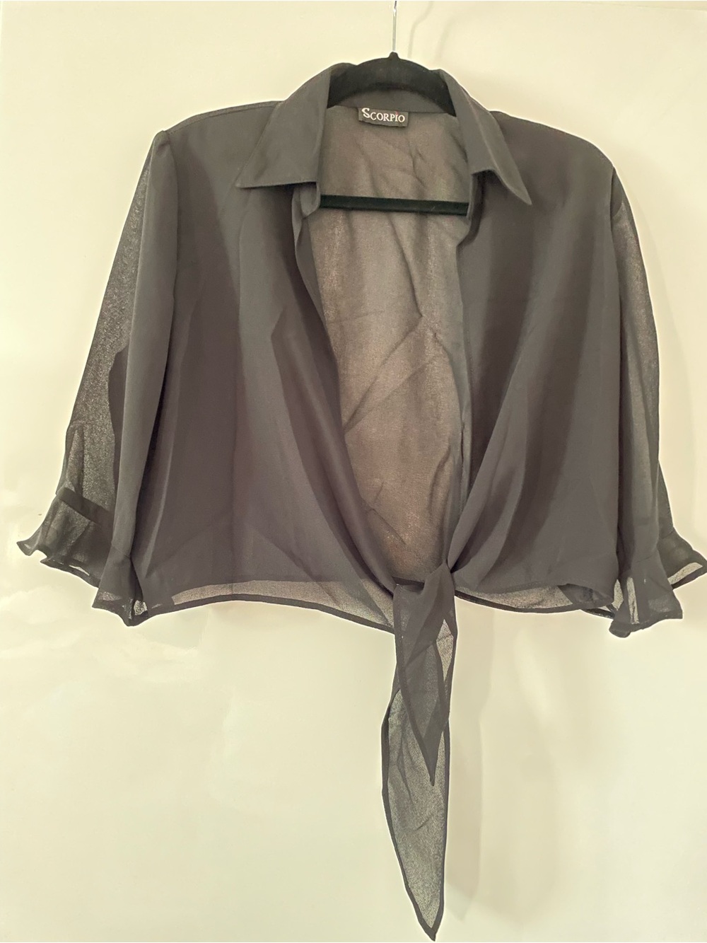 Scorpio Sol Sheer Charcoal Black Tie-Front Crop Top
